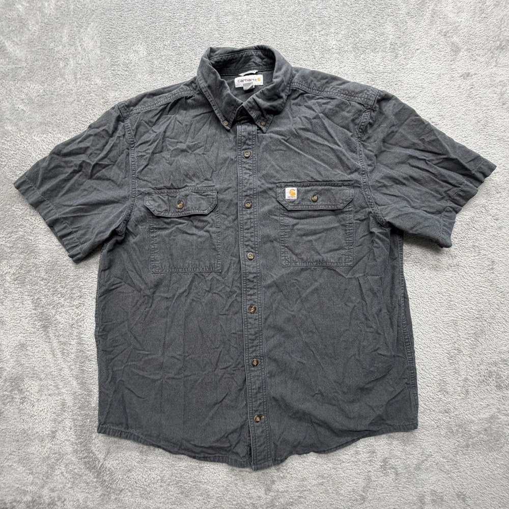 Carhartt Shirt Mens L Gray Short Sleeve Button Up Pocket Collared Casual